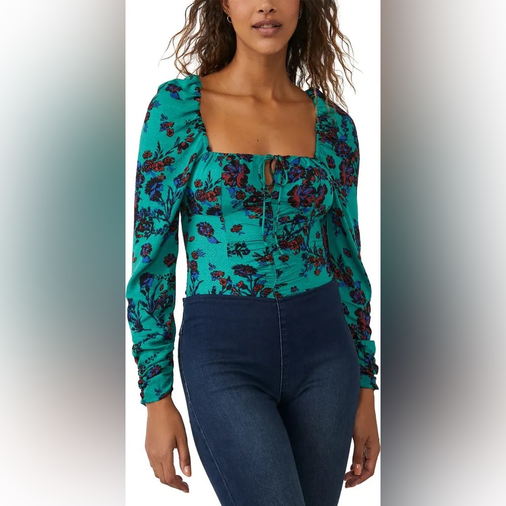NWT | Free People | Hilary Printed Top | Green Combo | M